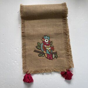 Pier One Table Jute Burlap Runner Embellished Beaded Bird Tassels